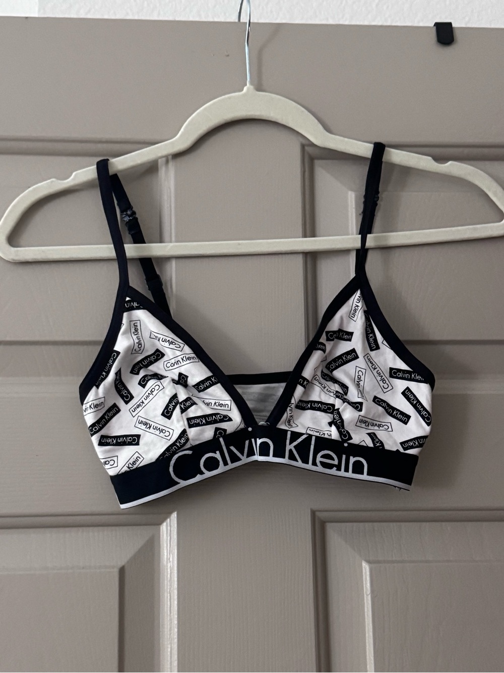 Calvin Klein Black & White Logo Triangle Bralette with Elastic Band